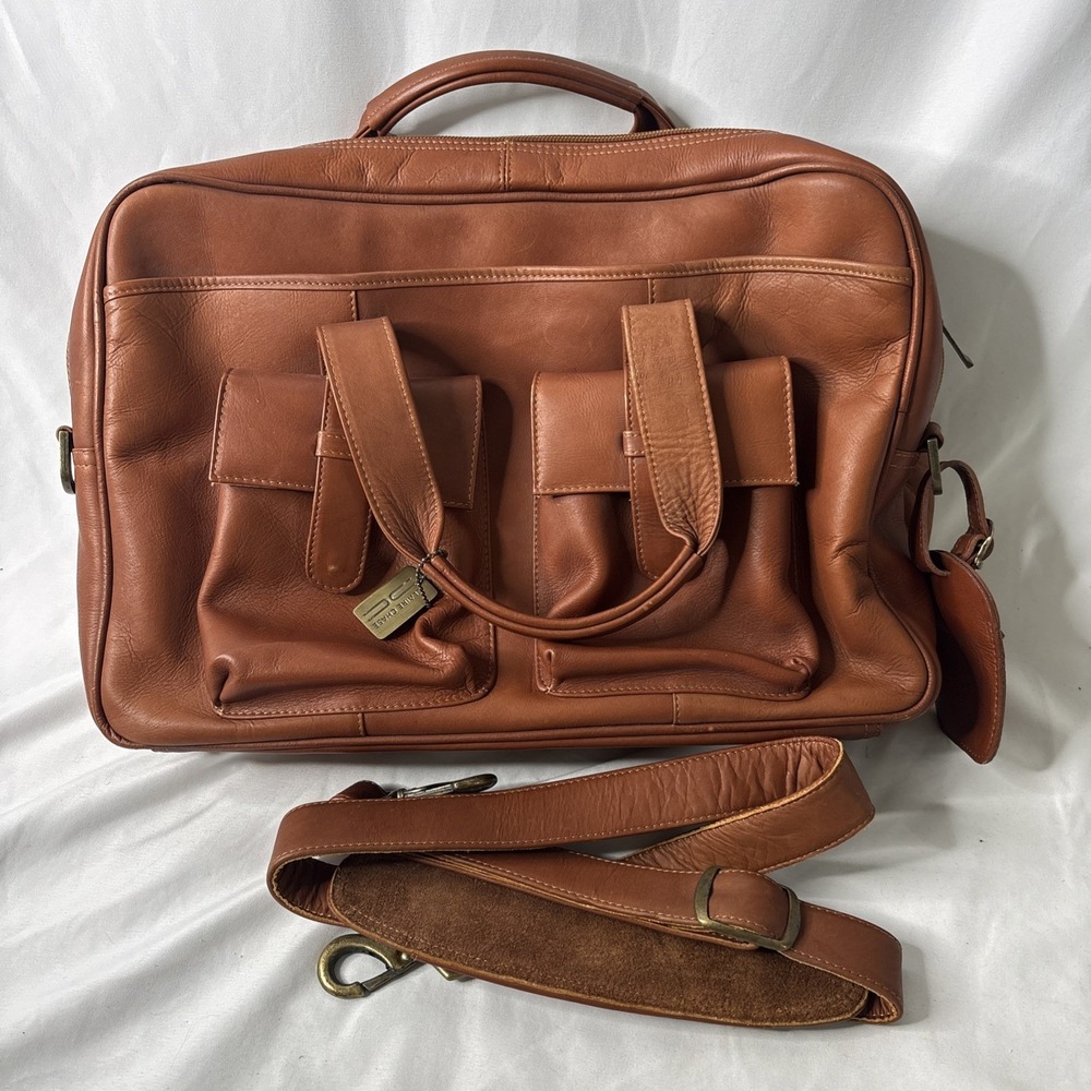 Claire Chase Executive Computer Laptop Briefcase Leather Cognac Luxury Carry On